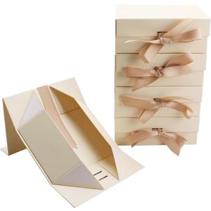 Light yellow Gift Boxes Small-8.7x6.5x3.5 Inches with Ribbon Foldable Boxes Set of 5 Glossy Finish Magnetic Gift Boxes for Luxury Presentations and Groomsmen Proposal