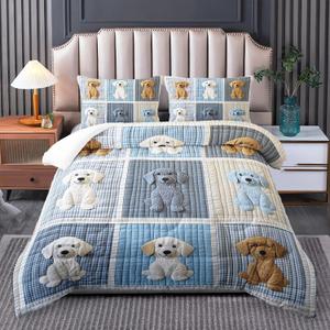 Cartoon Dog Comforters Bedding Set Twin Size for Girls and Boys,Cute Puppy Print Comforters for Kid Teen Room Decor,Soft Little Dog Animal Lover Quilts Bedding Set Twin Size