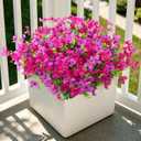 Artificial Faux Plants Flowers Outdoor Spring Summer Decoration, 12 Bundles Fake Silk Colorful Daisy Eucalyptus Realistic UV Resistant for Outside Home Planter Porch Yard Decor (Purple Red Lotus)