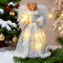 Christmas Tree Topper Angel  12" Lighted Angel Christmas Tree Topper with Lights, Xmas Tree Toppers Decorations Ornament with White Feather Wings, for Holiday Home & Christmas Decorations