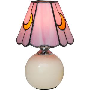 Mushroom Lamp Small Bedside Table Lamp-Nightstand Pink Glass Moon Nightlight for Bedroom Dorm Living Kitchen, Tiffany Style Aesthetic Cute Home Decor (Moon Mushroom-Pink)