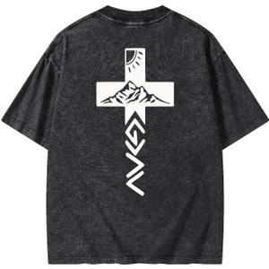 Graphic Tees Summer Women Men Cotton Novelty Oversized Christian Washed T-Shirt (XL)