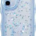 ZTOFERA for Samsung Galaxy A14 4G/5G Case 6.6",Cute Curly Wave Case with Star Glitter,Clear Shiny Bling Soft TPU Shockproof Phone Protective Cover for Women Girls-Blue