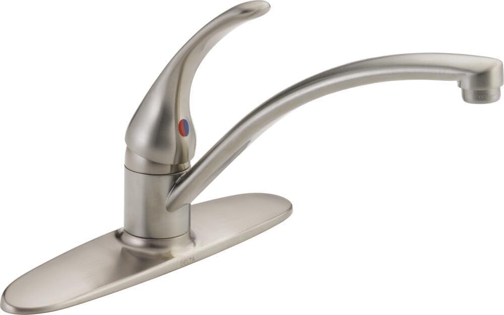 Delta Foundations Brushed Nickel Kitchen Faucet, Contemporary 3 Hole Kitchen Sink Faucet, Single Handle, Stainless B1310LF-SS