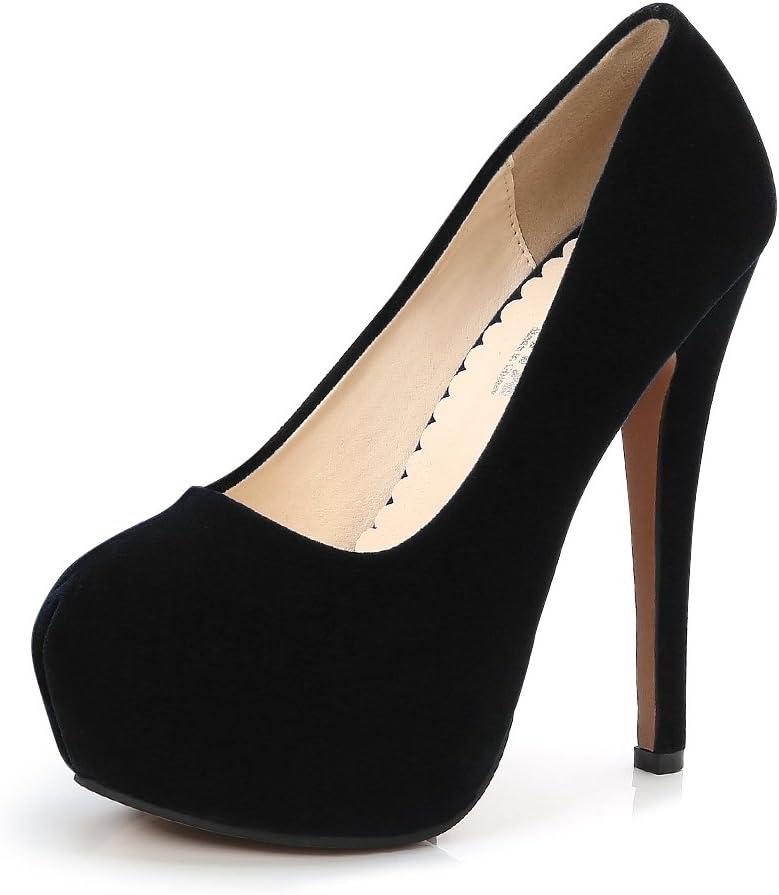 OCHENTA Women's Platform Slip On High Heels Dress Pumps (8, Black Velvet)