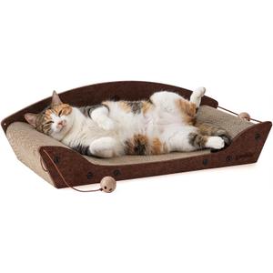 ZOMISIA 26'' Cardboard Cat Scratcher Bed - Large Scratcher Couch for Indoor Cats, Orthopedic Scratching Board, Lounger Scratching Couch with Bells