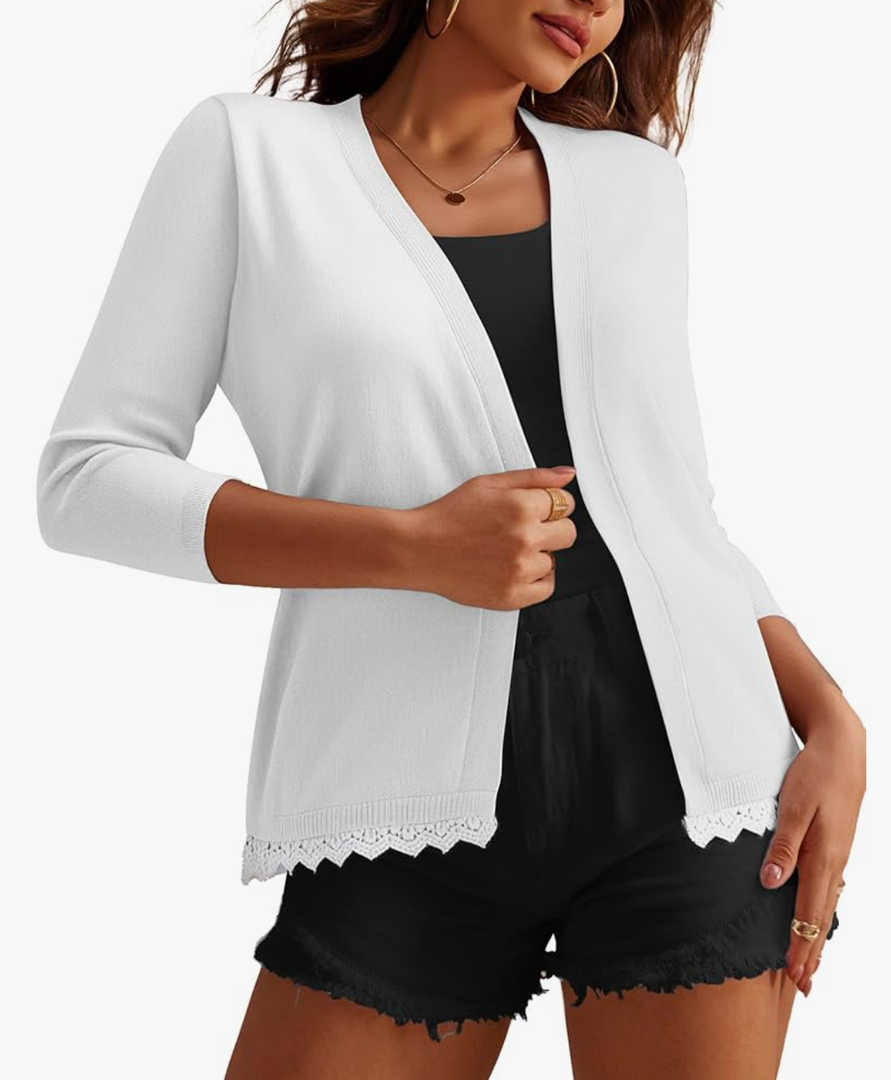 Women's Shrugs Lightweight 3/4 Sleeve Open Front Cropped Cardigan Sweaters for Women S