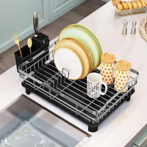 GAXmi Dish Drying Rack Over The Sink Drainer with Drainboard Utensil Holder, 1-Tier Grey (Gray)
