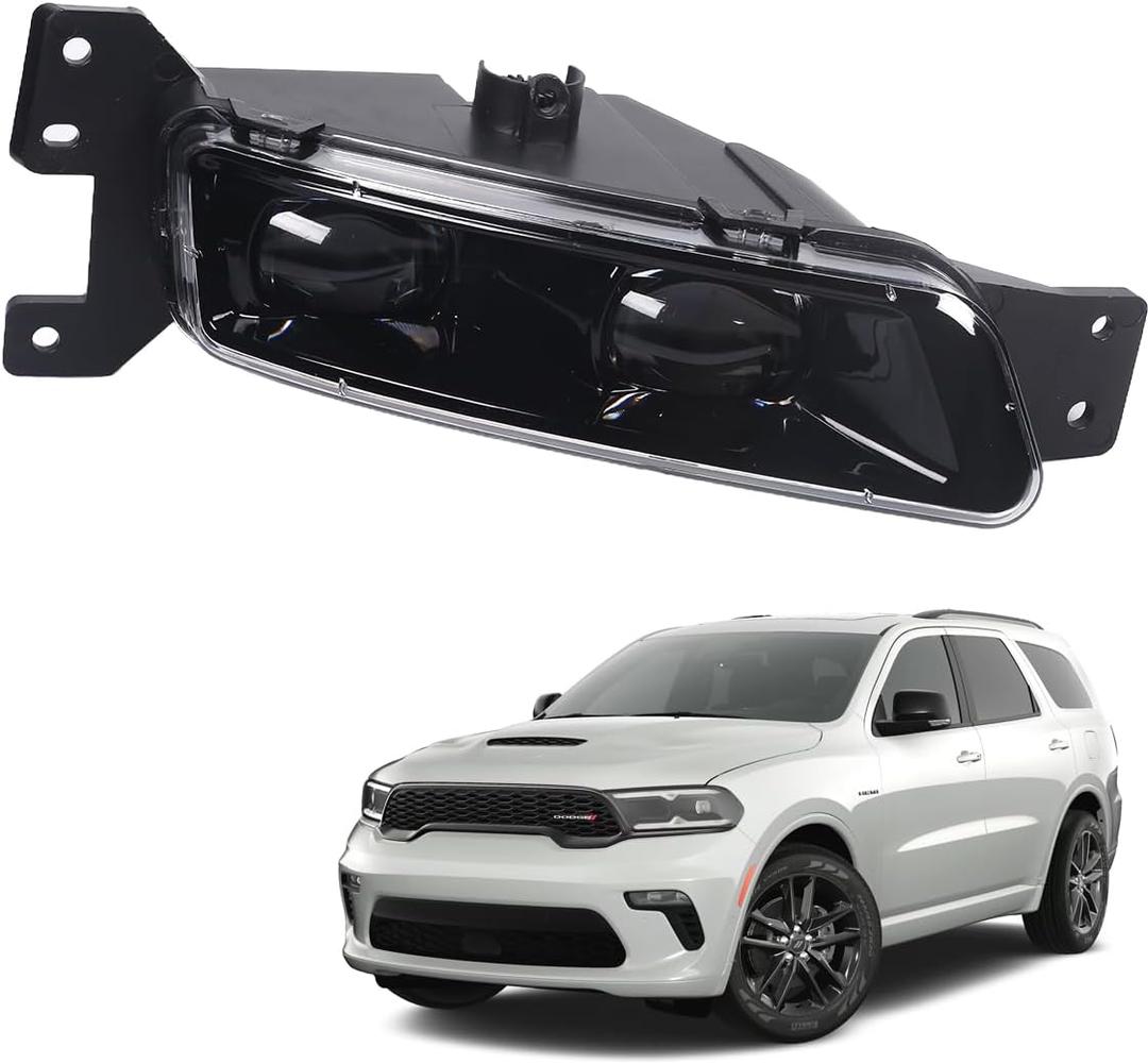 Passenger Side LED Fog Light for 2017-2022 Jeep Grand Cherokee, 2014-2022 Dodge Durango Front Bumper Light with Bulbs Assembly (Right Driver Side Black) 68275511AC