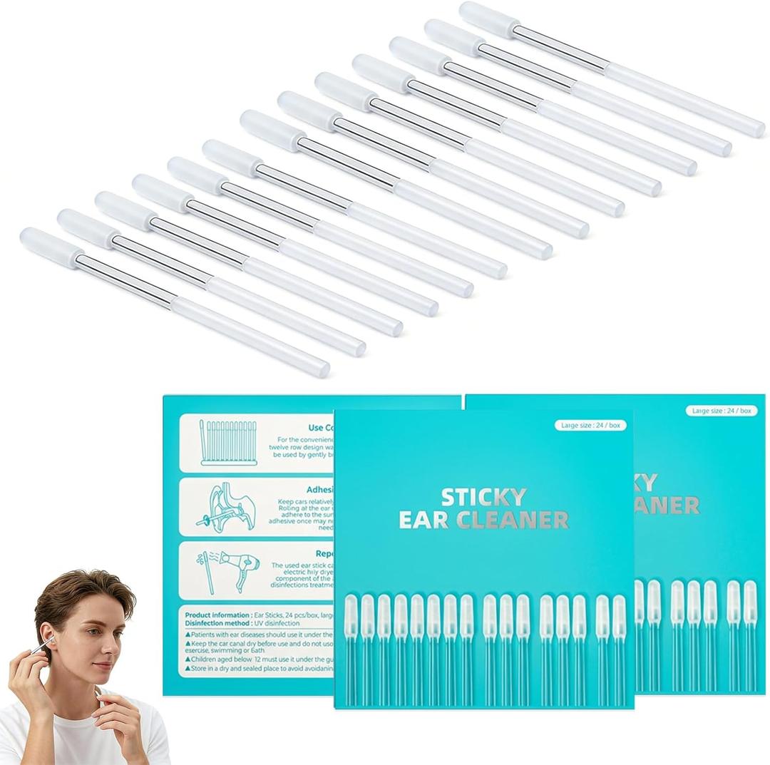 3 Box Sticky Ear Cleaning Sticks Adhesive Ear Cleaner with Soft Rubber Tip, Gently Lifts Wax Without Pushing, Visible Cleaning Effect, Portable Ear Care Kit with Dust Cover