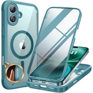 Miracase for iPhone 16 Case 6.1'', [Bubble Free] Full-Body Bumper Phone case with Built-in Full Glass Screen &Lens Protector,No Gap,Compatible with MagSafe,Drop Proof 16 Cover,Green
