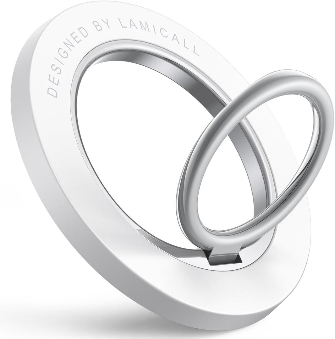 Lamicall Magnetic Phone Grip for MagSafe Accessories - 2025 [Upgraded Strong Magnet] Finger Ring Holder, 1s Snap Stand, Mag Safe Kickstand Accessories for iPhone 16 Pro Max, Androids (Pure White)