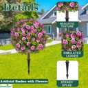 Faux Outdoor Plants - 18" Wide Set of 2 Artificial Boxwood Plants Outdoor, UV Resistant Artificial Topairy Ball Trees with Spike for Outdoor Decor (Purple Mum)