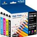 TOKYOINK 222XL Ink Cartridges Combo Pack Remanufactured Replacement for 222 Ink Cartridge 222 XL for Printer XP-5200 WF-2960 Printer Ink (Black, Cyan, Magenta, Yellow 4 Pack)