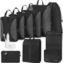 TRMFUSA Compression Packing Cubes 8 Set, Suitcase Organizers, Extendable Packing Cubes, Black