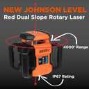 Johnson Level & Tool JRT300-RDHV-S Self-Leveling Red Dual Slope Rotary Laser System, 4,000FT Range, Lithium Ion Batteries, Magnetic Target, Laser Detector, Remote Control, Tripod and 13 FT Grade Rod