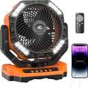 40000mAh Battery Powered Camping Fan - 136H Max Cooling, Rechargeable Battery Operated Oscillating Floor Fan with Charger, Remote & Hook, Portable for Tent Outdoor Patio Garage Hurricane Power Outage (Orange)
