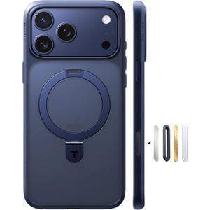 TORRAS Magnetic Ostand for iPhone 17 Pro Max Case, [Military Grade Protection] [Fit for MagSafe] [Built in Kickstand] [Camera Control Button] Translucent Slim Back Soft Edge, Deep Blue