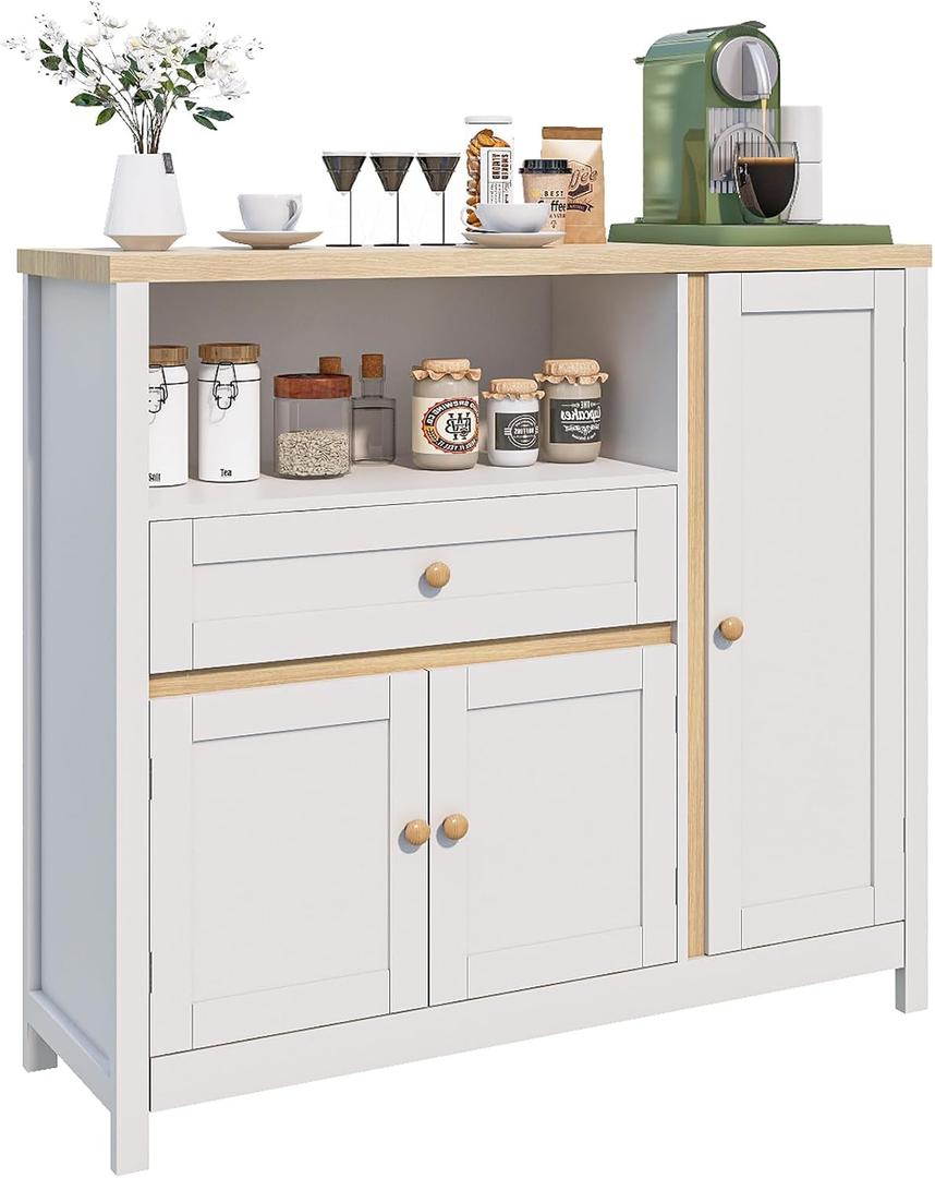 Viaozutis Storage Cabinet with Doors and Drawers,Kitchen Storage Cabinetswith Drawer and Adjustable ShelfWhite, 35.4 inches x 32 inches x 11.8 inches