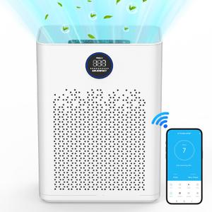Air Purifiers for Home Large Room up to 100㎡ with PM 2.5 Display Air Quality Sensor, Remove Pet Hair with Double-sided Air Inlet, 24db, White, 1 Pack