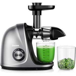 Jocuu Slow Masticating Juicer Machines with Soft Hard Modes Easy to Clean Quiet Motor & Reverse Function, Cold Press Juicer for Fruit & Vegetable, 90% Juice Yield, with Brush & Recipes (Grey) (Gray)