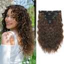 TYQ Curly Hair Extensions 6PCS Curly Clip In Hair Extensions 12" Short Curly Wavy hair extensions Invisible Lace Weft Natural Soft Hairpieces for Women-Light Chestnut Brown