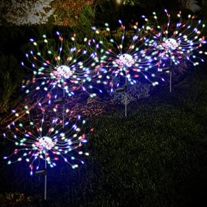 4 Pack 175 LED Solar Garden Light for Yard, Solar Firework Lights Outdoor Waterproof with 2 Modes Twinkling Light, Sparkly Starburst Lights for Wedding Walkway Decor (Colorful)