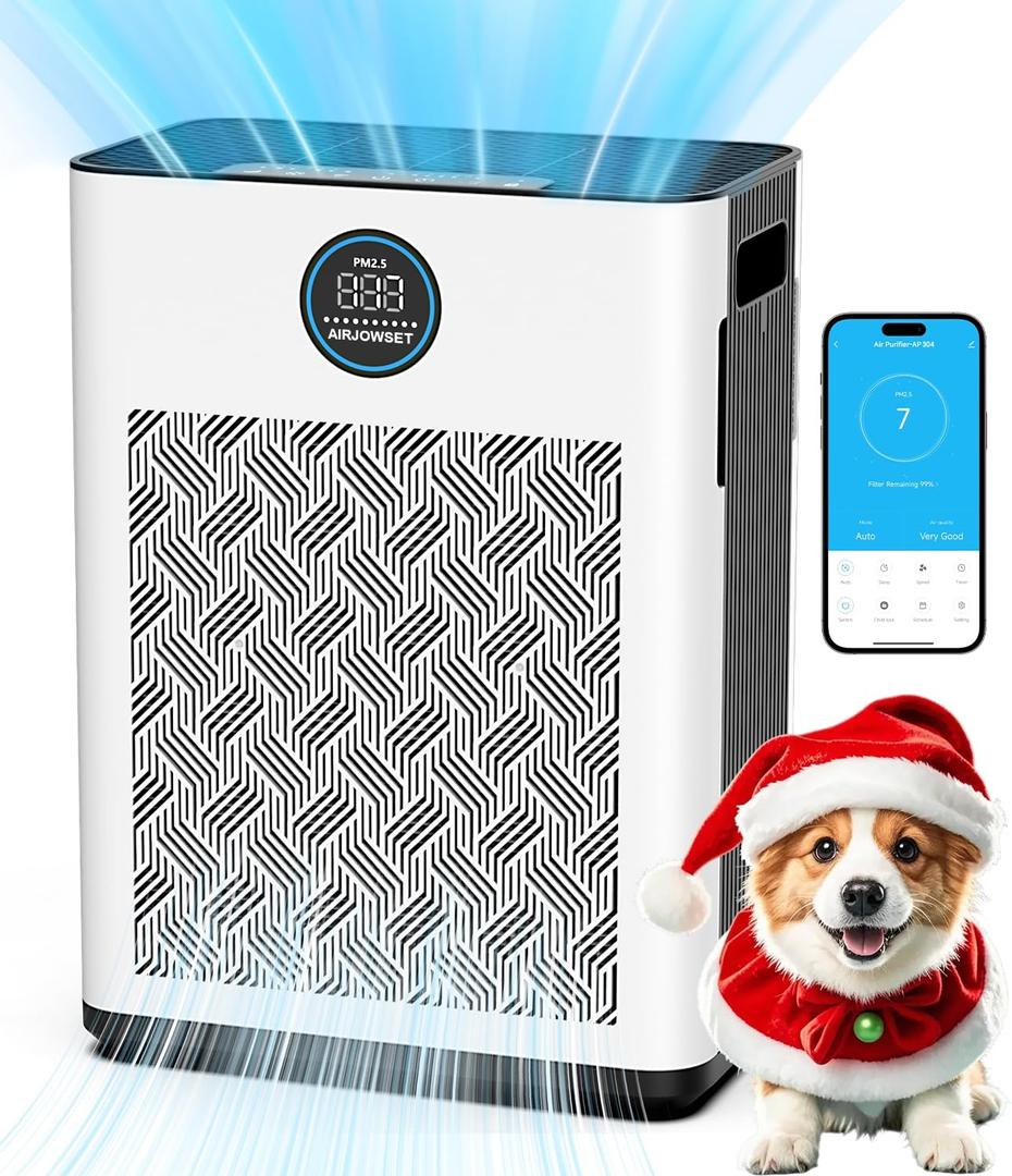 Airjowset Air Purifier, Smart Air Purifiers for Home Large Room up to 1550 Ft² in 1 Hr, H13 HEPA Filter, Digital Air Quality Sensor Double-sided Air Intake Air Cleaner for Pet Smoke Dust for Bedroom 