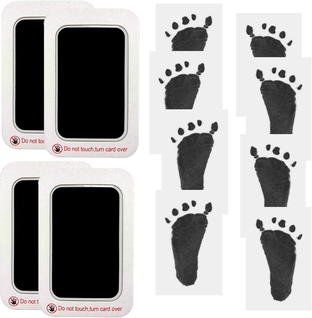 Baby Footprint and Handprint Kit, 4 Black Inkless Print Pads + 8 Imprint Cards, Dog Paw Print Kit Clean Touch Ink Pad Perfect Keepsake Gift for Newborns and Pets Printing Touch Imprints