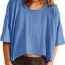 Tankaneo Womens Oversized T-Shirts Cropped Summer Casual Short Sleeve Loose Fit Tee Tops (Medium, Blue)