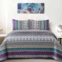 WONGS BEDDING Boho Quilt Set Twin Size, Purple Bohemian 2 Pieces Quilt Sets, Lightweight Summer Bedspread Coverlet Bedding Set for All Season (86"x68")