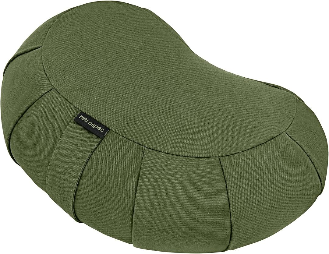 Retrospec Sedona Zafu Meditation Cushion with Buckwheat Hull Fill - Adjustable Yoga & Pilates Equipment Support - 17in Crescent Cotton Cover (Basil)