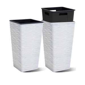 2-Pack 22" H. White Square Tapered Planter with Inside Pots - Plastic Plant Pots for Indoor Outdoor - Modern Wavy Finish Decorative Flower Pots for Front Porch Containers Patio Deck
