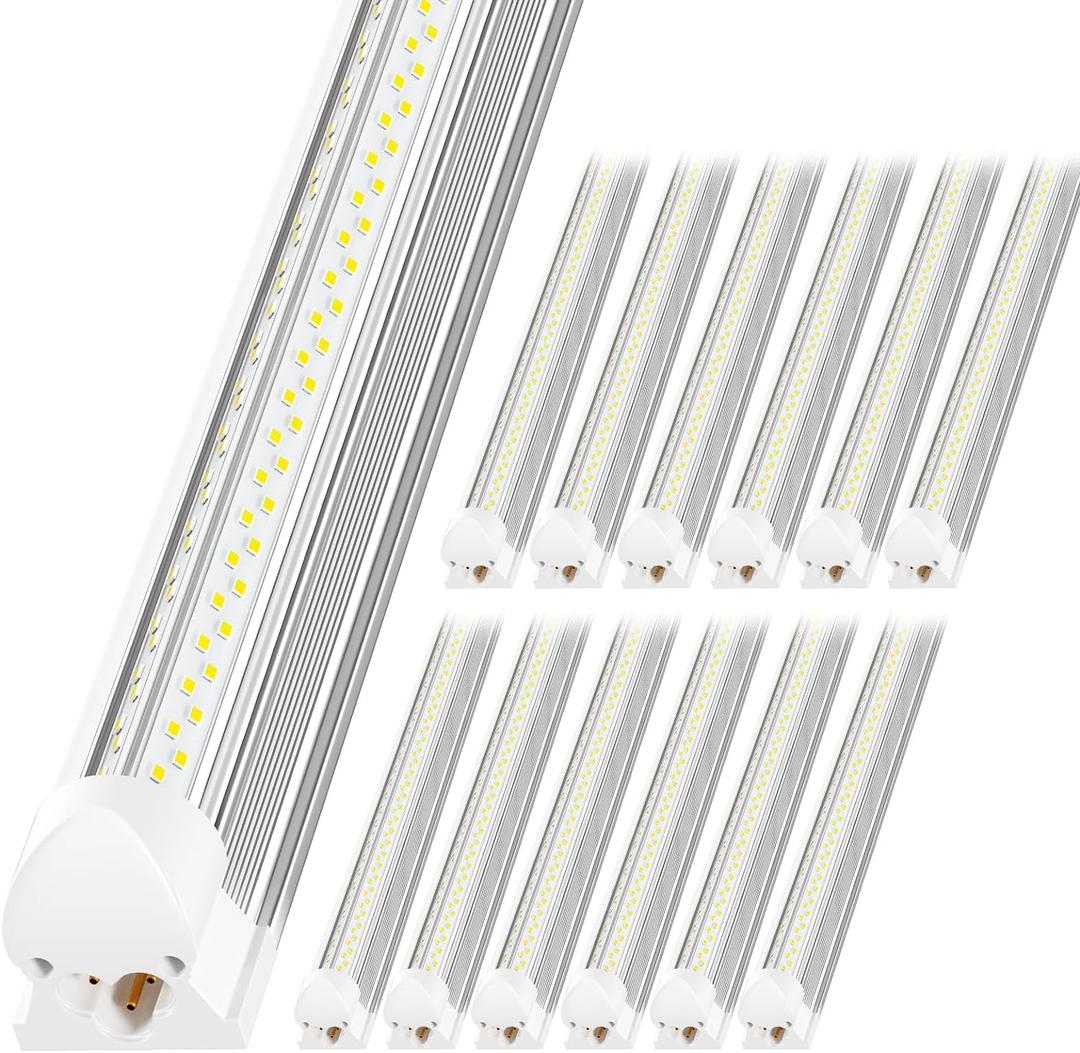 LED Shop Light 4FT, 6000K 50W 7500LM, Linkable Utility Ceiling Light Fixture, 4 Foot T8 Integrated LED Tube Lights, V Shape High Output, Linkable with On/Off Switch (12 Pack)