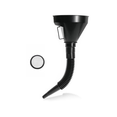 Suvnie Wide Mouth Oil Funnel with Flexible Extension, Large Funnels for Automotive Use, Vehicle Nozzle Hose with Handle Mesh Removable Mesh Screen Filter, Car Accessories