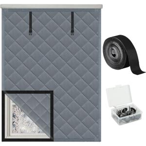 Winter Insulated Window Cover 39in x 63in Thermal Insulated Window Cover 3 Layer Oxford Cloth Cotton Windows Blanket Heavy Duty Windows Insulation Kit for Winter to Keep Warm, Gray