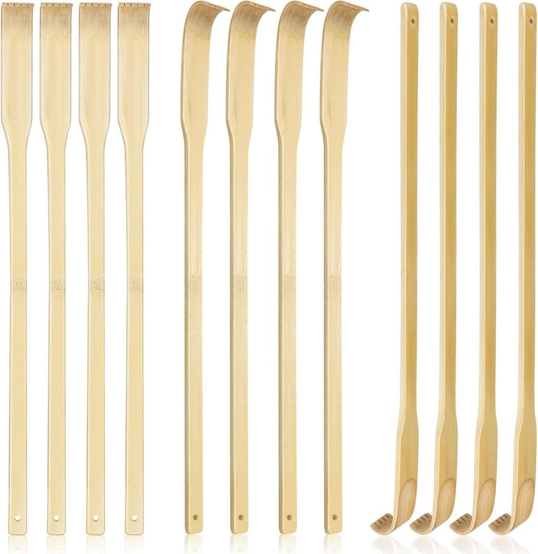 12 PCS Natural Bamboo Back Scratcher, 16.5 Inch Long Handle Wooden Back Scratcher for Adults, Handheld Body Massager for Itch Relief, Manual Scratching Tool for Seniors Elderly
