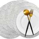 50 Pieces Silver Glitter Paper Place Mats Sparkle 14'' Round Disposable Table Mats Silver Sequin Doilies Decorative Placemats for Wedding Banquet Party Home Dining Tableware