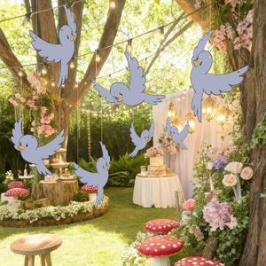 25 Pcs Princess Gray Party Decor Princess Theme Party Favors Blue Bird Hanging Ornament 11.81 Inch Bluebird Paper Cutouts for Craft Home Birthday Supplies