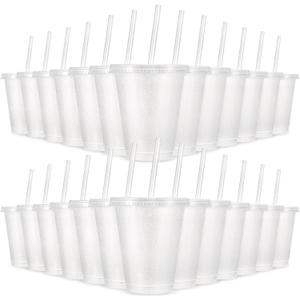 24 Pcs Plastic Tumblers with Lids and Straws, Reusable Cups with Lids Plastic Colorful Cups for Party Birthday, Iced Coffee Cup Travel Mug Cold Drink Tumblers Bulk (16 oz, White)