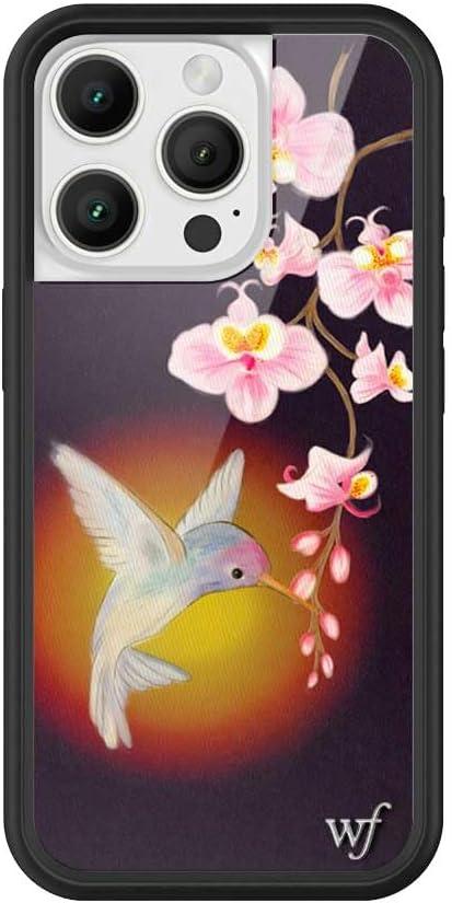 Wildflower Cases - Compatible with Apple iPhone 16 Pro | Protective Black Bumper, 4ft Drop Test Certified, Women Owned Small Business | Hummingbird - Bird Nature Pink Floral Aesthetic Trendy Cute