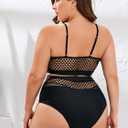 Floerns Women's Plus Size Bathing Suit Fishnet High Waist Bikini Set Rave Outfit (Black, XXXL)