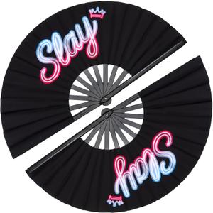 2 Pack 13 Inch Clack Popping Line Dancing Fans Boots on The Ground Large Foldable Clacking Hand Fan Make Sound for Dance Rave (Slay)