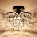YYJLX Modern Small Crystal Ceiling Light Fixture Mini Black Semi Flush Mount Chandelier Light Fixture for Hallway Bedroom Bathroom Closet e26
