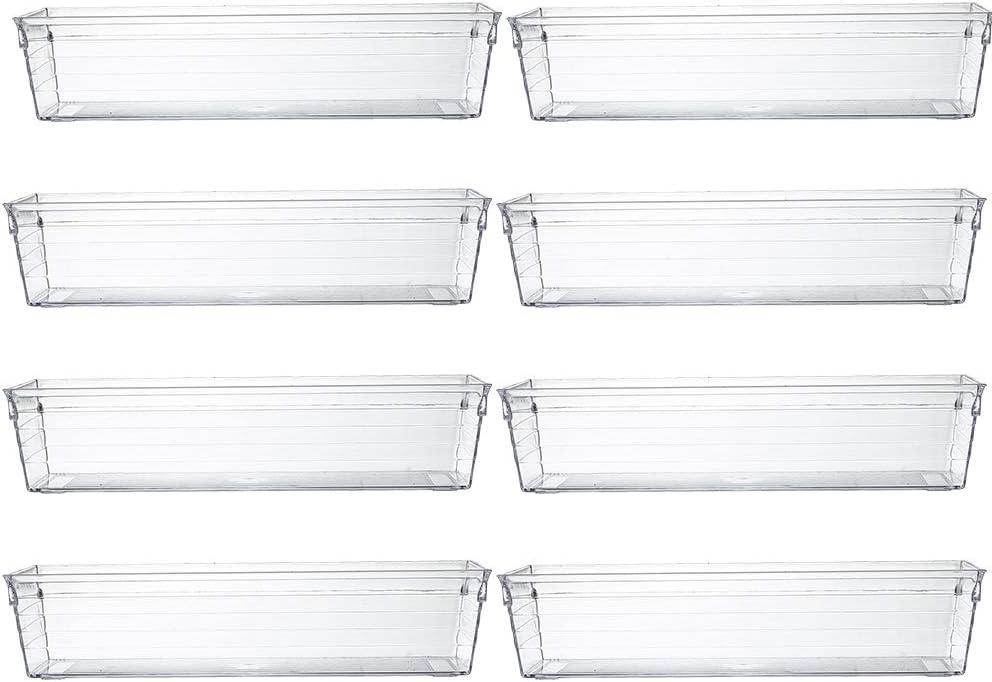 Backerysupply Clear Plastic Drawer Organizer Tray for Vanity Cabinet (9"×3"×2"，Set of 8),Storage Tray for Makeup, Kitchen Utensils, Jewelries, and Gadgets