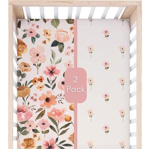 Crib Sheets Set - Premium and Ultra Soft Cotton Blend Fitted Baby Crib Sheet- 2 Pack- Crib Bed Mattress & Toddler Bed Sheet by Max&So (Pink & Lemonade)