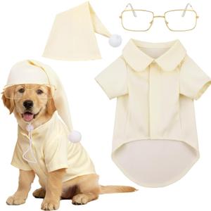 3 Pcs Funny Christmas Dog Pajama Costume Set Classic Literature Miser Theme Include Dog Nightgown Hat and Glasses for Pet Christmas Cosplay Party(Medium)