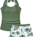 Girls Tankini Swimsuit 2 Piece Halterneck Bathing Suit for Teens Size 7-16 (13-14 Years, Green)