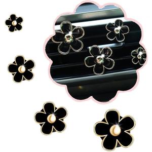 4 x Daisy Car Decoration Flower Air Vent Clip Air Conditioning Outlet Clip (4PCS-Black-No Scent)