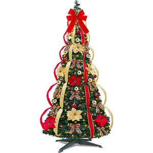 6.5 Ft Prelit Full Pop up Christmas Tree with Timer 8 Mode 200 Warm Lights, Ornaments, Red&Gold Ribbon, Flowers, Bows,UL Plug Powered, Fire-Resistant Collapsible Outdoor Indoor Holiday Party Decor 6.5 Ft Prelit Full Pop up Christmas Tree with Timer 8 Mode 200 Warm Lights, Ornaments, Red&Gold Ribbon, Flowers, Bows,UL Plug Powered, Fire-Resistant Collapsible Outdoor Indoor Holiday Party Decor